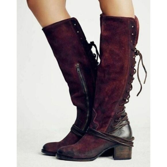 Freebird by Steven Coal Suede Lace Up Boot Wine Size 8 - Picture 12 of 12